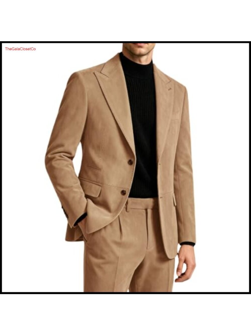 Men's Suede 2-Piece Suit Slim Fit Blazer & Pants Set Formal Tuxedo